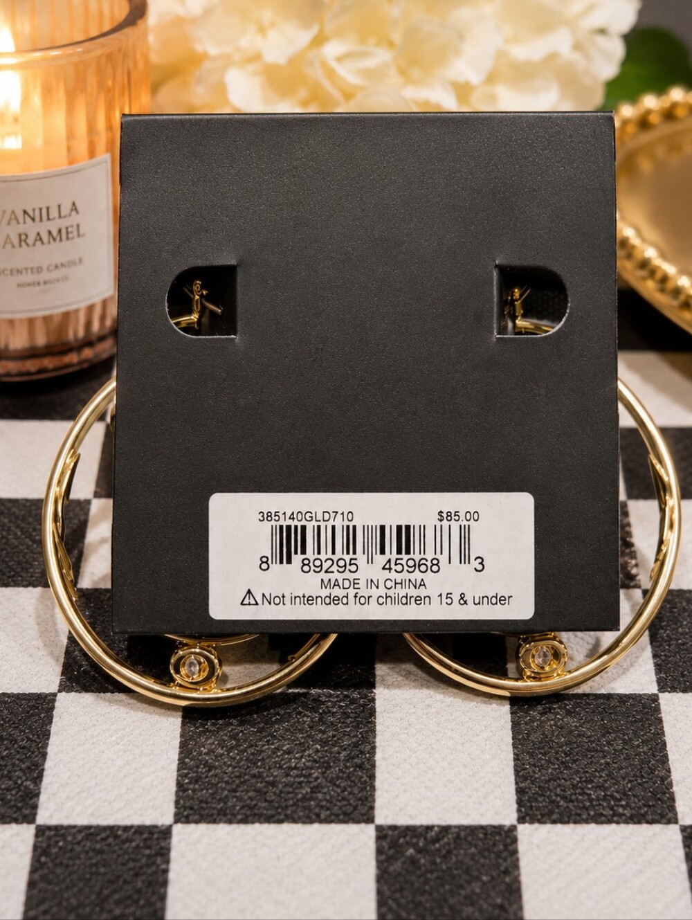 COACH Gold Double Hoop Earrings with CC Charm nwt - Picture 2 of 2
